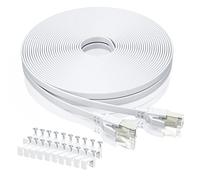 BAHIWOM Câble Ethernet Cat8 7m avec clips, 40 Gbit/s 2000 MHz LAN Gigabit RJ45 plaqué or, câble de raccordement plat haut débit pour routeur, pour commutateur, pour ordinateur portable - blanc