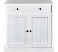 Bahut 2 portes 2 tiroirs en bois massif laqué blanc - Dim : L90 x H86 x P45 cm -PEGANE- Blanc G