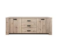 Kreadiff Bahut 3 tiroirs 2 Portes Olivier - Buffet - Salle à manger - Largeur 44,5 cm x Profondeur 220 cm x Hauteur 81,5 cm - Chêne San-Remo