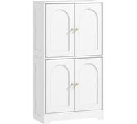 Bahut armoire de cuisine - 4 portes, 2 étagères - dim. 60 x 30 x 110 cm - effet bois blanc doré Blanc