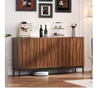 Bahut Bas avec Buffet à 3 Tiroirs et Étagères Ajustables,Style Moderne Mid-Century,MDF , PB,Brun Foncé,150×40×80 cm