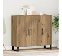 Bahut contemporain - vidaXL - Bois massif - 3 portes - Accents métal noir