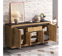 Bahut de Salle à Manger Bois et Noir 140 x 38.5 x 52 cm, Buffet Bas Salon Rangement avec Tiroir, Portes et Étagères, Scandinave