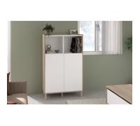 Bahut haut MORPHOS - L 83,7 x P 40 x H 135 cm - Décor blanc / Chêne - 2 portes - PARISOT