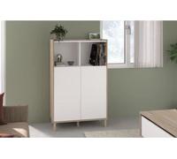 Bahut haut MORPHOS - L 83,7 x P 40 x H 135 cm -Reproduction blanc / Chene - 2 portes - PARISOT