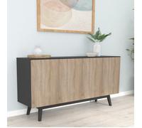 Bahut HOME 4 portes 2 tiroirs / Décor Noir et Chêne Blanchi