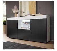 Bahut Sefora | L 135 x H 73 x P 34 cm | Meuble en mélanine mate avec éclairage LED | Couleur Blanc et Noir