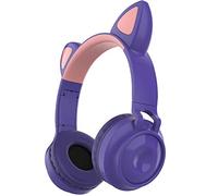 BAIAA Oreillette Bluetooth Oreille de Chat, Casque de Jeu de Filles Mignonne Montée sur la Tête Lumineuse avec Oreillettes Ajustables en Mousse à Mémoire pour PC, Portable, Mac, PS4 (Violet)