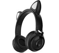 BAIAA Oreillette Bluetooth Oreille de Chat, Casque de Jeu de Filles Mignonne Montée sur la Tête Lumineuse avec Oreillettes Ajustables en Mousse à Mémoire pour PC, Portable, Mac, PS4 (Noir)