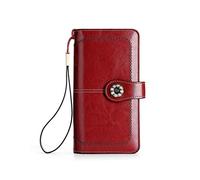 BAIAA Portefeuille Pour Femmes Antimagnétique RFID, Cuir Véritable, Pochette Position Multifocnction Multifonction Ciré Rétro Grande Capacité, Portefeuille Long 20 Cm * 11 Cm * 4 Cm (Red wine)