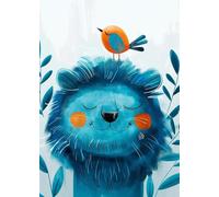 Baibexing 1 Affiche Sur Toile Représentant Un Lion Joyeux Et Mignon Avec Un Oiseau, Format A3. Décoration Murale Pour Chambre D'Enfant. 21X30Cm Sans Cadre