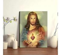 Baibexing 1 Pièce Peinture Sur Toile Abstraite Jésus Sacré-Cœur Art Mural Affiche Impressions Divine Miséricorde Catholique Chrétien Image Décoration D'Intérieur 40X60Cm Sans Cadre