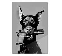 Baibexing Affiche De Chien Doberman Noir Avec Un Pistolet, Peinture Sur Toile, Art Mural Animalier De Luxe Pour Décoration De Salon, Format A3 50X70Cm Sans Cadre