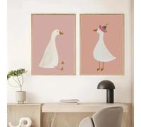 Baibexing Affiche De Dessin Animé, Oie Mignonne Et Idiote Avec Fleurs, Peinture Sur Toile, Art Mural Nordique, Décoration D'Intérieur Pour Chambre D'Enfant 30X40Cmx2Pcs Sans Cadre