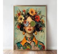 Baibexing Affiche De Femme Avec De Belles Fleurs, Art Mural Classique Rétro Bohème Avec Des Lunettes Pour Le Salon Et La Maison 40X50Cm Sans Cadre