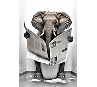 Baibexing Affiche De Journal En Forme D'Éléphant Assis Sur Les Toilettes, Salle De Bain Amusante, Imprimé, Tableau D'Art Mural, Peinture Sur Toile, Décor Mural 30X40Cm Sans Cadre