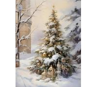 Baibexing Affiche De Noël Rétro Sur Toile Imprimée, Sapin De Noël D'Hiver, Père Noël, Élan, Bonhomme De Neige, Décoration Murale Pour La Maison, A21 50X70Cm Sans Cadre