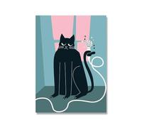 Baibexing Affiche De Peinture Sur Toile Abstraite Avec Musique De Chat Et Piano, Accordéon, Trompette Et Flûte, Image Vintage, Décoration Murale A8 50X70Cm Sans Cadre