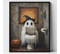Baibexing Affiche De Peinture Sur Toile Fantôme Mignon, Impression Fantôme, Livre De Lecture, Citrouille D'Halloween, Art Mural, Décoration D'Automne Pour La Maison, Format A5 40X60Cm Sans Cadre
