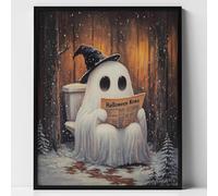 Baibexing Affiche De Peinture Sur Toile Fantôme Mignon, Impression Fantôme, Livre De Lecture, Citrouille D'Halloween, Art Mural, Décoration D'Automne Pour La Maison, Format A8 50X70Cm Sans Cadre