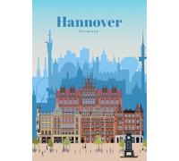 Baibexing Affiche De Voyage Abstraite, Paysage Urbain De Hanovre, Art Mural, Peinture Sur Toile, Décoration D'Intérieur 60X90Cm Sans Cadre