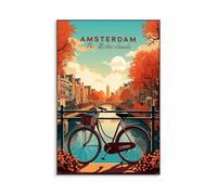 Baibexing Affiche De Voyage Amsterdam, Paysage, Impression Sur Toile, Art Mural, Décoration De Bureau, Maison, Salle De Lecture 40X50Cm Sans Cadre