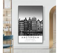 Baibexing Affiche De Voyage D'Amsterdam, Pays-Bas, Toile Imprimée En Noir Et Blanc, Coordonnées Minimalistes, Décoration De Maison, Photo Imprimée De Ville 50X70Cm Sans Cadre