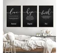 Baibexing Affiche Et Impression Sur Toile Représentant Un Verset De La Bible, Foi, Espérance, Amour, Peinture Murale Nordique Pour Salon, Décoration Chrétienne 60X90Cmx3Pcs Sans Cadre