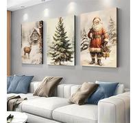 Baibexing Affiche Et Impressions Sur Toile Représentant Un Paysage D'Hiver Enneigé, Un Arbre, Un Élan, Un Cerf, Un Père Noël, Un Champ, Pour Décoration De Salon Ou De Maison 40X60Cmx3Pcs Sans Cadre