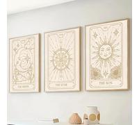 Baibexing Affiche Et Impressions Sur Toile Représentant Une Carte De Tarot Rétro, Soleil, Lune Et Étoile, Décoration Murale Pour Salon Et Maison 60X80Cmx3Pcs Sans Cadre