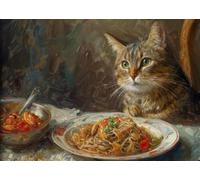 Baibexing Affiche Imprimée Sur Toile Représentant Un Chat Roux Mangeant De La Nourriture, Décoration Murale De Cuisine, Format A2 21X30Cm Sans Cadre