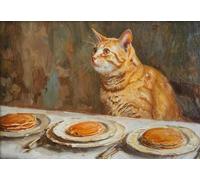 Baibexing Affiche Imprimée Sur Toile Représentant Un Chat Roux Mangeant De La Nourriture, Décoration Murale De Cuisine, Format A9 21X30Cm Sans Cadre