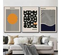 Baibexing Affiche Murale Géométrique Minimaliste De Style Bauhaus Abstrait, Impression Sur Toile Avec Lignes Noires, Décoration De Salon 30X40Cmx3Pcs Sans Cadre
