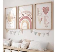 Baibexing Affiche Sur Toile Représentant Un Soleil Arc-En-Ciel Bohème Pour Chambre D'Enfant, Décoration Murale Rouge Pour Chambre D'Enfant, Salon Ou Maison 60X80Cmx3Pcs Sans Cadre