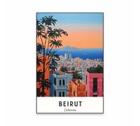 Baibexing Affiche Vintage De Voyage Au Liban Et À Beyrouth, Paysage Rétro, Magnifique Art Mural, Peinture Sur Toile, Décoration De Bureau, Maison, Salle De Lecture, Format A3 30X40Cm Sans Cadre