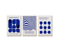 Baibexing Affiches D'Art Géométriques Bleues Bauhaus Pour Exposition, Impression Sur Toile, Décoration Pour Chambre, Bureau, Studio, Salon, Maison 40X60Cmx3Pcs Sans Cadre