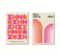 Baibexing Affiches Et Impressions Abstraites Géométriques Bauhaus Rose Et Orange, Style Moderne Du Milieu Du Siècle, Peinture Sur Toile, Art Mural, Décoration Intérieure 21X30Cmx2Pcs Sans Cadre