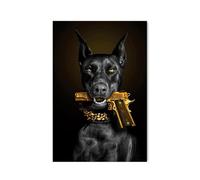 Baibexing Affiches Et Impressions Sur Toile Représentant Un Chien Dubin Mordant Une Arme, En Noir Et Blanc, Décoration Murale Pour Chambre À Coucher, Format A2 50X70Cm Sans Cadre