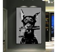 Baibexing Affiches Et Impressions Sur Toile Représentant Un Chien Dubin Mordant Une Arme, En Noir Et Blanc, Décoration Murale Pour Chambre À Coucher, Format A1 40X60Cm Sans Cadre
