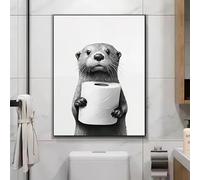 Baibexing Animaux Mignons Loutre Papier Toilette Salon Peintures Murales Art Mural Affiche Toile Peinture Drôle Salle De Bain Salle De Bain Décoration D'Intérieur 50X70Cm Sans Cadre