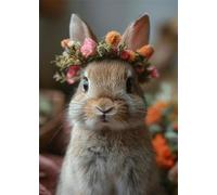 Baibexing Bébé Animaux Lapin Fleur Couronne Toile Peinture Affiches Et Impressions Mur Art Photos Pour La Maison Chambre D'Enfant Décor 40X50Cm Sans Cadre