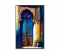 Baibexing Bleu Marocain Porte Art Affiche Paysage Impression Boho Toile Peinture Aquarelle Nature Art Toile Impressions Islamique Minimaliste Décor A1 60X90Cm Sans Cadre