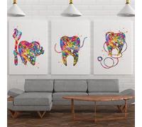 Baibexing Ensemble D'Art Dentaire Aquarelle Impression Dentiste Pédiatrique Cadeau Dentaire Cadeau Décoration Dentiste Médecine Art Soins Dentaires Dentiste Bureau Décor 60X80Cmx3Pcs Sans Cadre