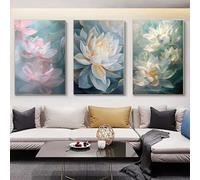 Baibexing Fiore Di Loto Estivo, Buona Fortuna Continua A Tornare, Decorazioni Per La Casa, Poster, Stampe Su Tela, Quadri Da Parete Per La Decorazione Della Parete 60X80Cmx3Pcs Sans Cadre