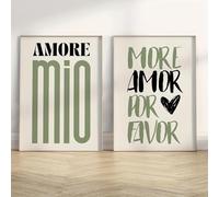 Baibexing Impression Sur Toile Minimaliste « Amore Mio » Noir Et Vert, Affiches Murales Pour Salon, Cuisine, Décoration D'Intérieur 30X40Cmx2Pcs Sans Cadre
