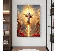 Baibexing Impression Sur Toile Vintage Représentant L'Ascension De Jésus-Christ, Lumière Céleste Et Anges, Art Mural Religieux, Thème Des Roses, Décoration Spirituelle 40X50Cm Sans Cadre