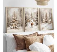 Baibexing Impressions Sur Toile Rétro Du Père Noël Et Du Sapin De Noël, Paysage D'Hiver, Affiches Murales Pour Salon, Décoration De Noël 50X70Cmx3Pcs Sans Cadre