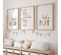 Baibexing Jouons, Lisons ! Affiche Murale Sur Toile Avec Affirmations Positives Pour Chambre D'Enfant, Salle De Jeux, Décoration Intérieure 21X30Cmx3Pcs Sans Cadre