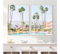 Baibexing Lot De 2 Toiles Imprimées Représentant Un Palmier Tropical, Un Hôtel Saguaro, Une Photo De Palm Springs, Un Paysage, Des Images Murales Pour La Décoration Du Salon 50X70Cmx2Pcs Sans Cadre