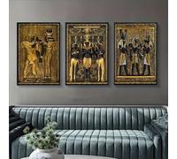 Baibexing Lot De 3 Affiches D'Art Égyptien Antique Noir Et Doré, Peinture Murale Sur Toile Représentant Le Pharaon Et Ses Servantes, Images Décoratives Pour Chambre 40X60Cmx3Pcs Sans Cadre